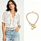 🔥50% OFF！ 🧶Women Short Sleeve Knit Button Shirt Free Gift Necklace