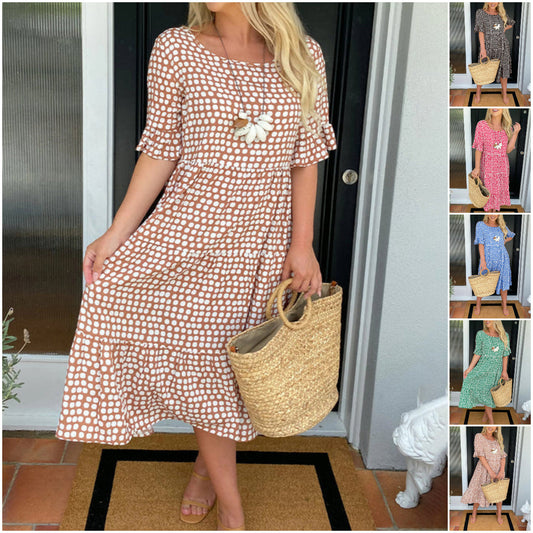 🏖️2026 Summer Hot Sale 50% OFF💃Round Neck Polka Dot Print Midi Dress