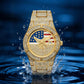⌚Iced Out Gold US Flag Eagle Watch Diamond Quartz Watch