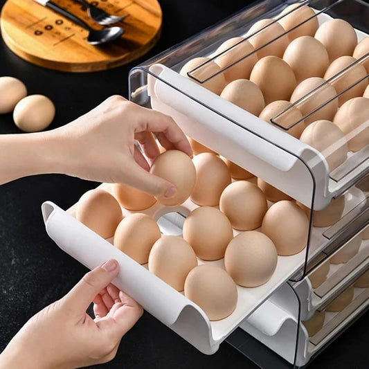 Pull-out food-grade refrigerator egg rack- stacks up to 32 eggs