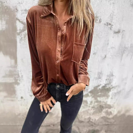 Women's Long-Sleeve Button-Down Shirt with Pocket