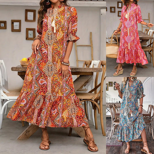 ⏳Limited-time 49% off⏰V-Neck Bohemian Side Split Flowy Dress👗