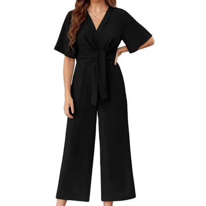 👖 LIMITED-TIME 50% OFF! 💃 Women's Elegant V-Neck Wide Leg Waist Tie Jumpsuit – Flattering Silhouette, Versatile, All-Day Comfort 🌸