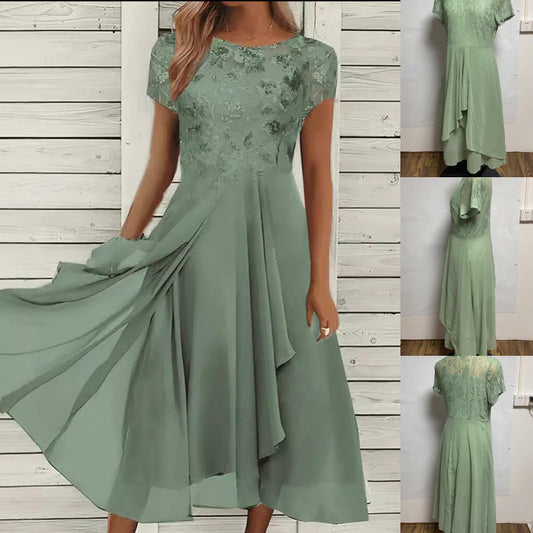 🎀Elegant Round Neck Dress For Women 🌸 Gentle Lady Basic Dress