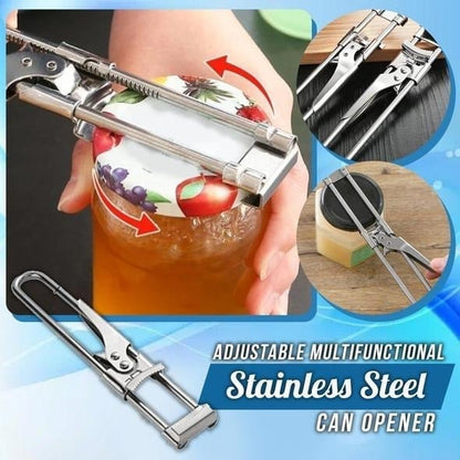 🥫 50% OFF! ✨ Adjustable Stainless Steel Can & Jar Opener – Effortless Twist with Maximum Leverage, Universal Clamp Fits 0.8"-4" Lids & Deep-Toothed Non-Slip Grip – Ideal for Seniors, Arthritic & Weak Hands 🍾