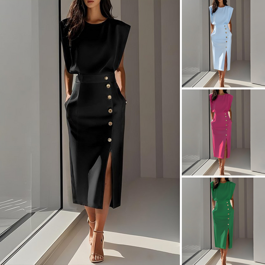 ⏳Time-Limited Special⏰Slit Midi Skirt – Draped Fabric with a Slight Waist Tuck, Elegant & Versatile ✨