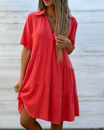 💝 Solid Color Comfort Lapel Button Dress – Classic Lapel Design & Soft Breathable Fabric 🌸ss