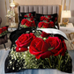 🌹Romantic Red Rose Floral Duvet Cover Set❤️