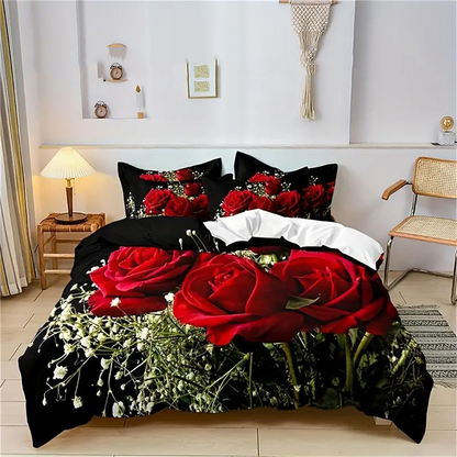 🌹Romantic Red Rose Floral Duvet Cover Set❤️