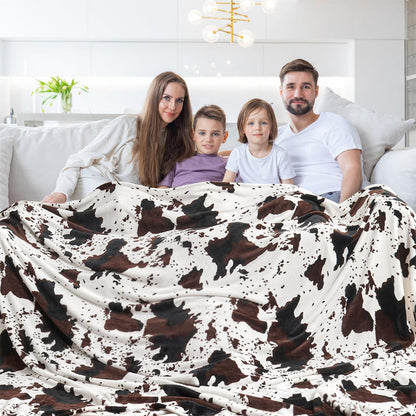 ⏳Limited-time 49% off⏰Cozy Cow Print Flannel Throw Blanket