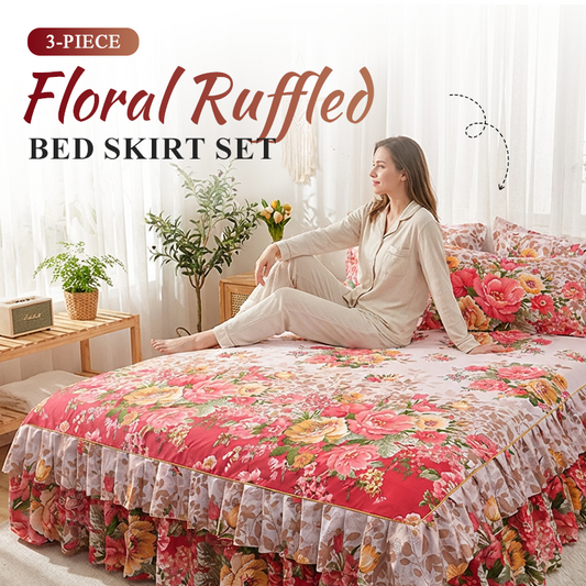 ✨3-Piece Floral Ruffled Bed Skirt Set