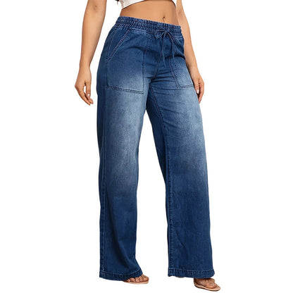 🥰Women's Drawstring Waist Wide-Leg Denim Jeans