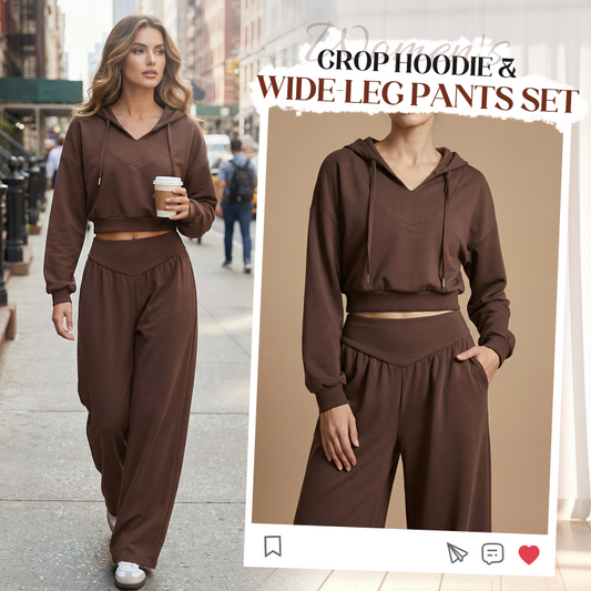 ⏳Time-Limited Special⏰Women's Crop Hoodie & Wide-Leg Pants Set