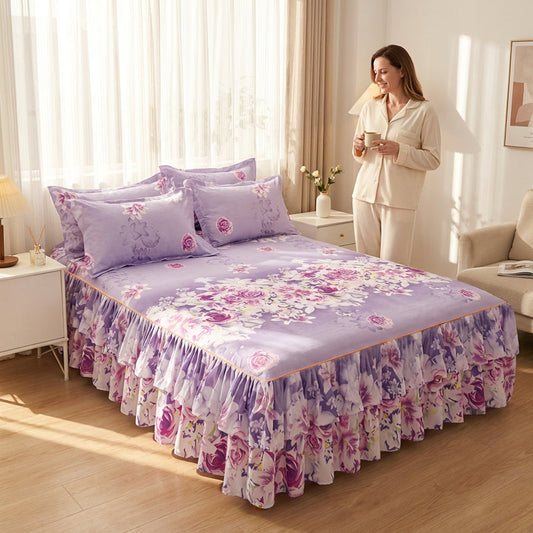 🔥3-Piece Floral Ruffled Bed Sheet & Pillowcases Set