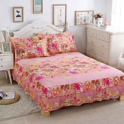 🔥3-Piece Floral Ruffled Bed Sheet & Pillowcases Set