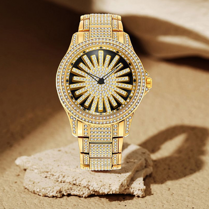⌚50% OFF! 🔥Men's Iced-Out Watch with Rotating Dial – Sparkling Crystals, Precise Quartz & Butterfly Clasp ✨