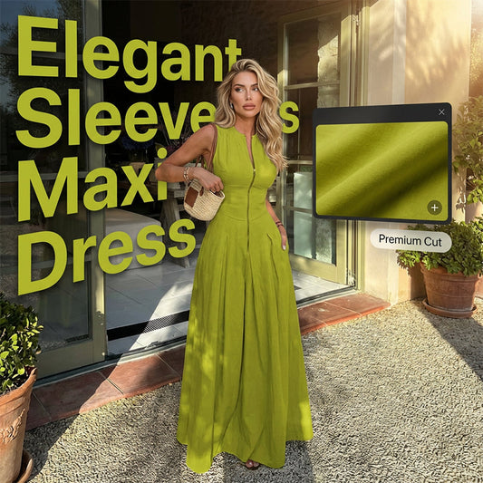 📢📢50% OFF !! ⏰Sleeveless Zip-Front A-Line Maxi Dress