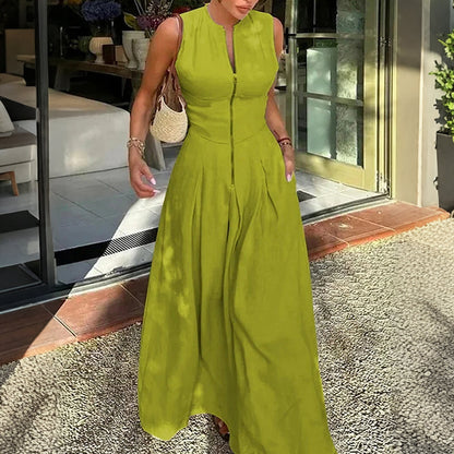 📢📢50% OFF !! ⏰Sleeveless Zip-Front A-Line Maxi Dress