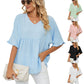 🌿V Neck Short Sleeve Blouse for Women｜Casual Comfy Tops👕