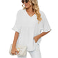 🌿V Neck Short Sleeve Blouse for Women｜Casual Comfy Tops👕