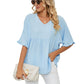 🌿V Neck Short Sleeve Blouse for Women｜Casual Comfy Tops👕