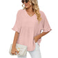 🌿V Neck Short Sleeve Blouse for Women｜Casual Comfy Tops👕