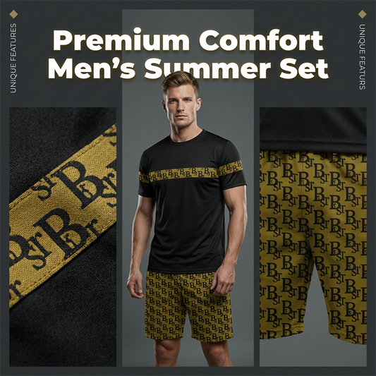 🔥Men's Monogram Print T-Shirt and Shorts Set ✨ Fashion Casual Suit 👕🩳 Trendy Look💥