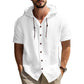 👕 LIMITED-TIME 50% OFF! 🧥 Men's Casual Short Sleeve Hoodie Shirt – Linen Blend, Adjustable Hood, Breathable 🌴