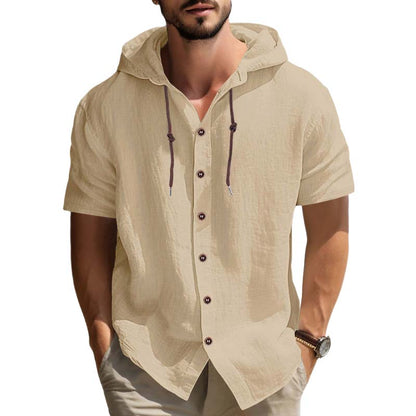 👕 LIMITED-TIME 50% OFF! 🧥 Men's Casual Short Sleeve Hoodie Shirt – Linen Blend, Adjustable Hood, Breathable 🌴