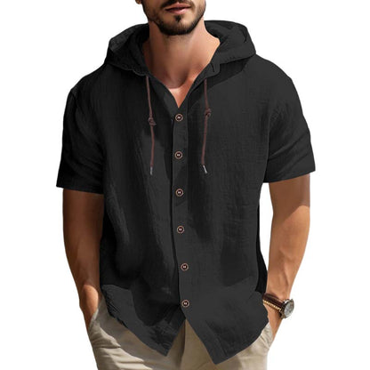 👕 LIMITED-TIME 50% OFF! 🧥 Men's Casual Short Sleeve Hoodie Shirt – Linen Blend, Adjustable Hood, Breathable 🌴