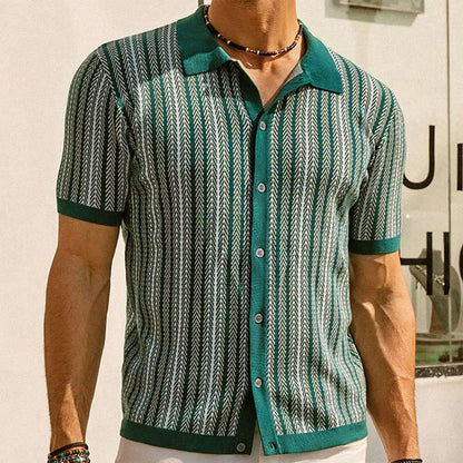 🔥Spring Sale!✨ Men's Short Sleeve Herringbone Knit Shirt