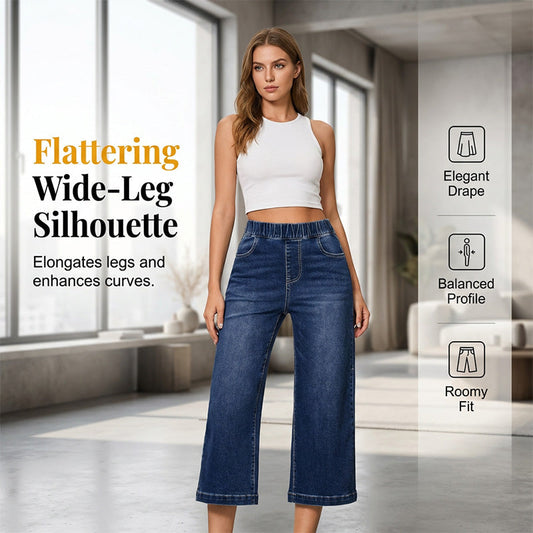 📢📢40% OFF !! ⏰Women's Pull-On Wide-Leg Cropped Denim Jeans