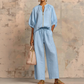 👚 LIMITED-TIME 40% OFF! 👖 Women's Solid Color 2-Piece Tracksuit – Puff Sleeve, Wide Leg, Zipper Detail ✨