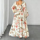 👗 50% OFF NOW! 🌸 Floral Square Neck Maxi Dress – Vintage Puff Sleeves & High Waist ✨