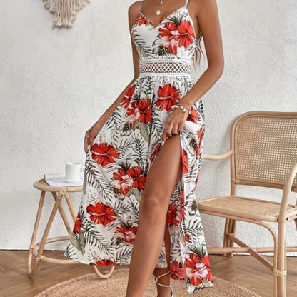 🎈 New arrival 40% OFF🌿👗Women’s Floral Print High Slit Spaghetti Strap Flowy Dress