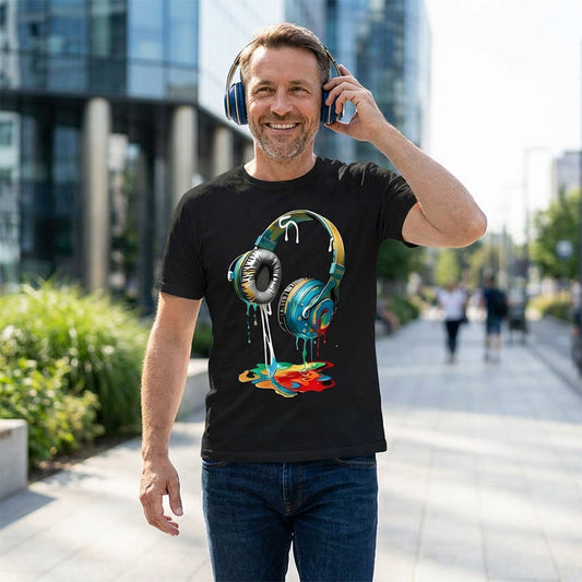 👕 50% OFF NOW! 🎧 Colorful Dripping Paint Headphone T-Shirt – Artistic design, soft cotton & perfect for music lovers or casual streetwear 🎨