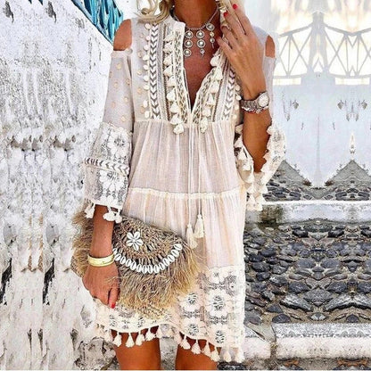 🌸50% OFF! ✨ Women's Cotton Linen Embroidered Dress – Loose, Breathable, UV Protection 👒
