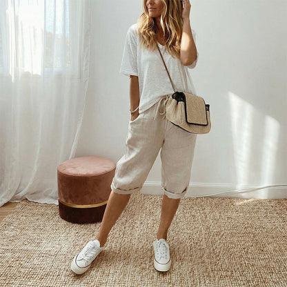 🌿 Casual Cotton Linen Capris 👩‍🦰 Women's Loose Cropped Pants