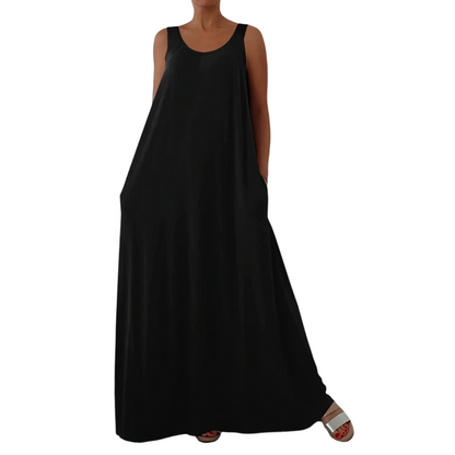 👗 LIMITED-TIME 50% OFF! ✨ Women's Sleeveless Maxi Dress – Solid Color, Side Pockets, A-Line, Durable Polyester 🌸