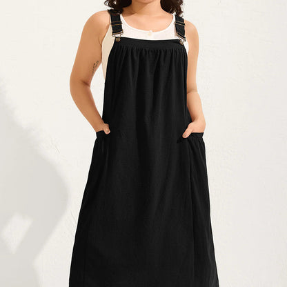 👗 50% OFF! ✨ Women's Midi Overall Dress – Loose, Pockets, Comfortable, Casual 🍂