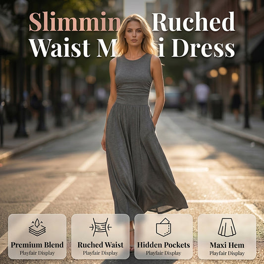 👗 LIMITED-TIME 50% OFF! ✨ Women's Ruched Waist Dress – Elegant, Pockets, Flattering ✨