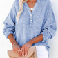👚✨ Women’s Casual Gauze Blouse 🧵 Button Neck Long Sleeve