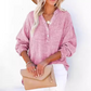 👚✨ Women’s Casual Gauze Blouse 🧵 Button Neck Long Sleeve