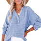 👚✨ Women’s Casual Gauze Blouse 🧵 Button Neck Long Sleeve