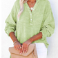 👚✨ Women’s Casual Gauze Blouse 🧵 Button Neck Long Sleeve
