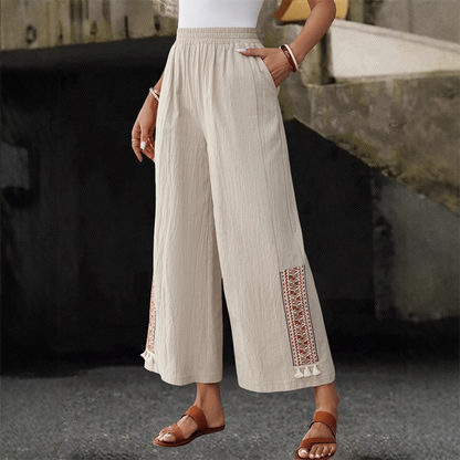 👖 LIMITED-TIME 50% OFF! ✨ Women's Wide-Leg Pants – Elastic Waist, Tassel Cuffs, Draping, Bohemian ✨