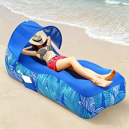 ☁️🏖️ Effortless Inflation Air Lounger⛱️ With Sunshade Design ✨