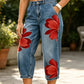 👖40% OFF!🤍Women's Floral Wide-Leg Jeans – Unique Appliqué, Soft, 6 Colors 🌸