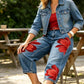 👖40% OFF!🤍Women's Floral Wide-Leg Jeans – Unique Appliqué, Soft, 6 Colors 🌸