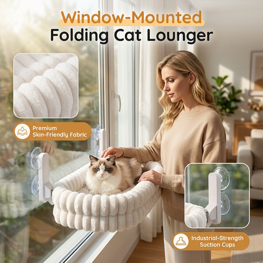🐱 50% OFF! ✨ 90° Foldable Cat Window Perch Hammock – Heavy-Duty Suction Cups Hold Up to 18kg, Ultra-Soft Removable & Washable Cover – Panoramic Sunbathing Spot for Your Feline ☀️